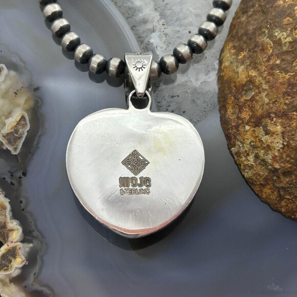 Sterling Silver Southwestern Style Azurite Malachite Heart Pendant For Women - Picture 7 of 10